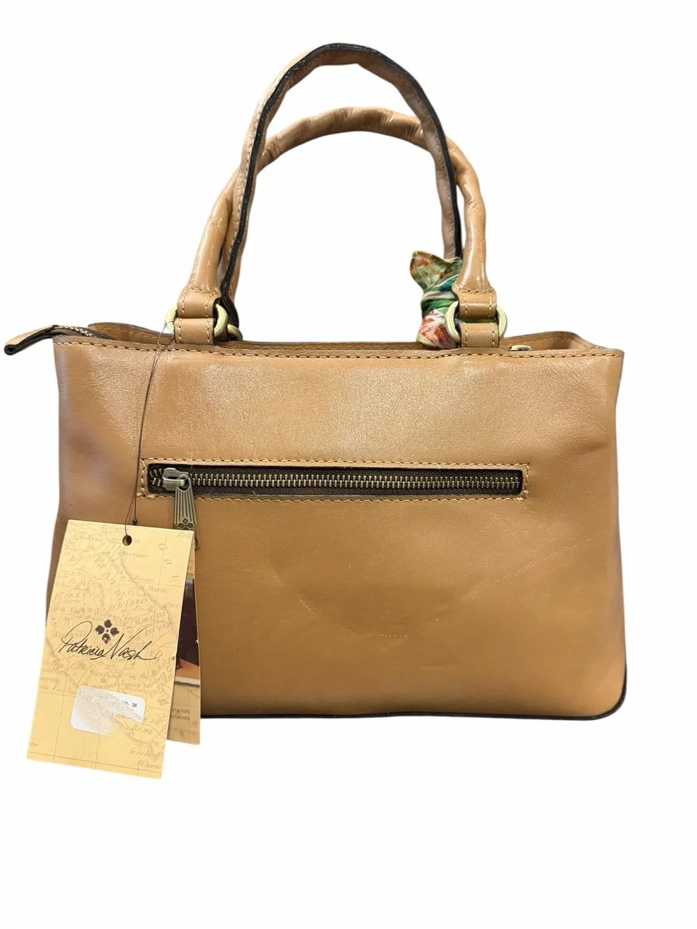 Patricia Nash Angela Naturals Seashell Kisslock Leather Handbag NEW DISTRESSED